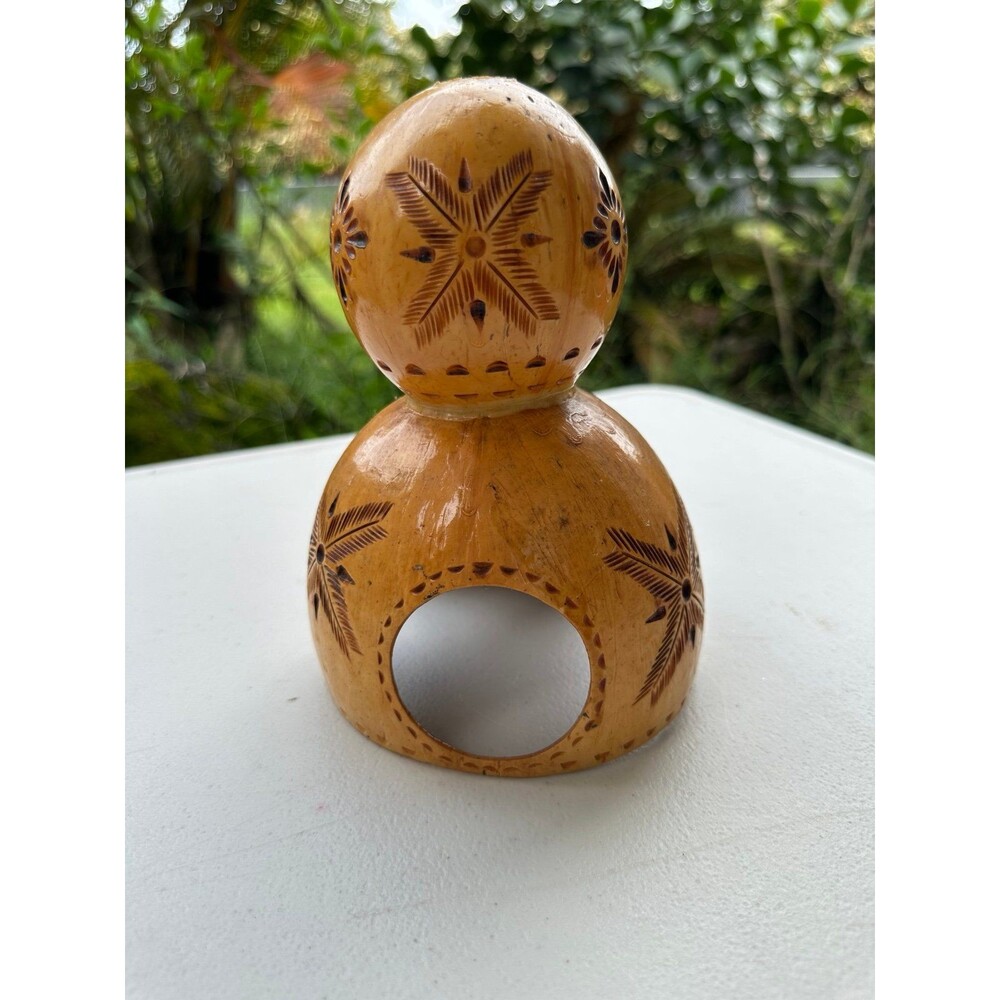 Hand Carved Hawaiian Polynesian Inspired Ipu Gourd Glazed Decorative Accent